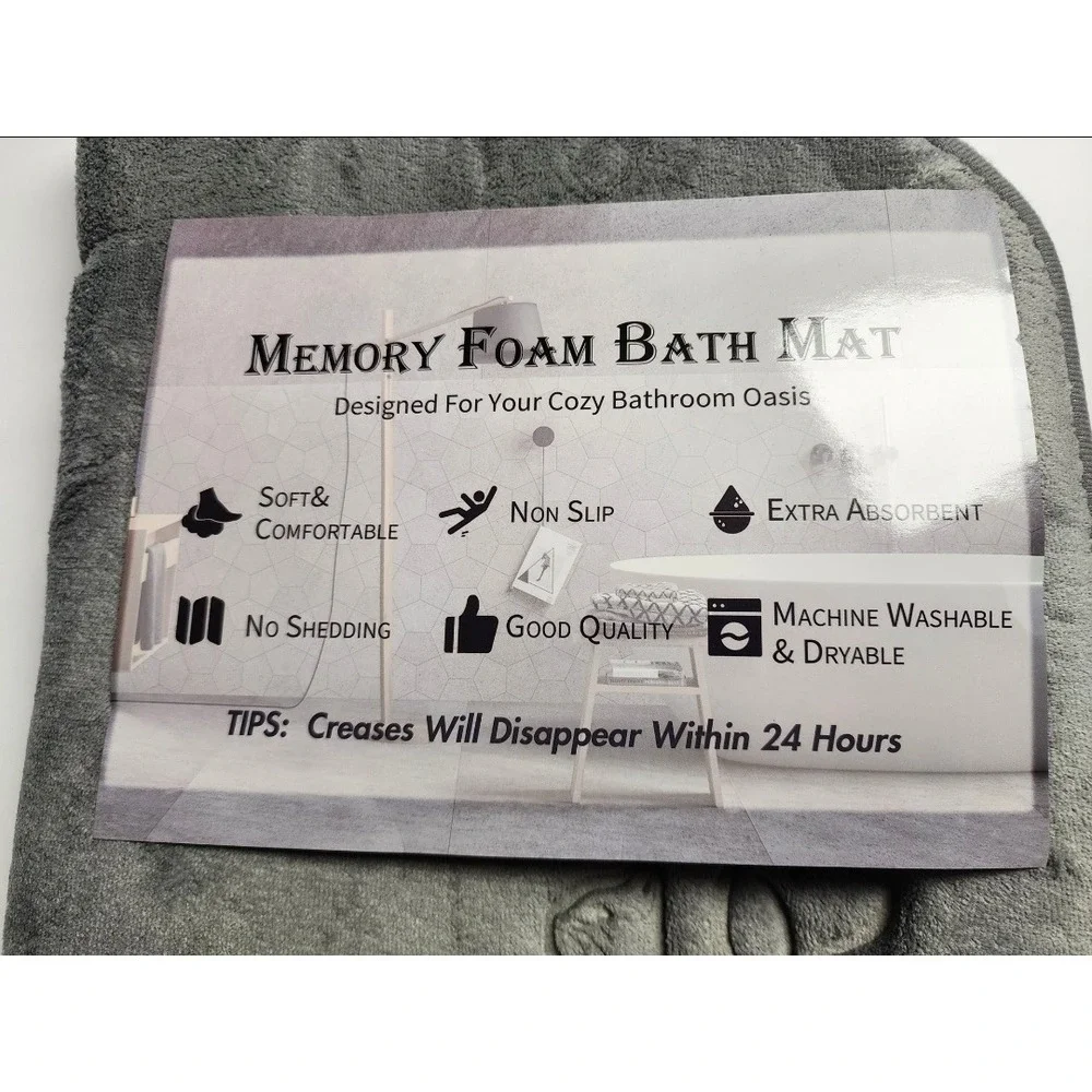 Memory Foam Bath Mat Grey Embossed Cat Dog Non Slip Absorbent Machine Washable